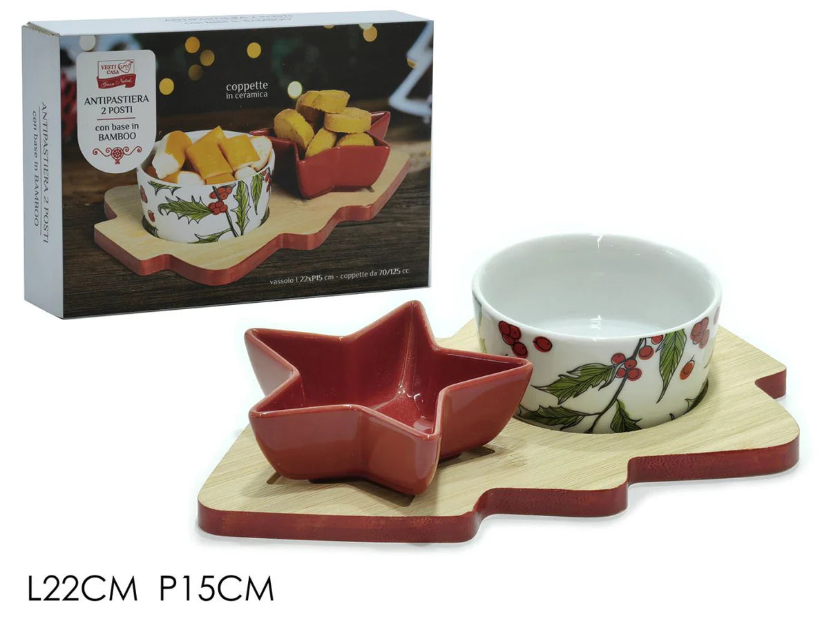 ANTIPASTIERA 2 POSTI CON BASE IN BAMBOO