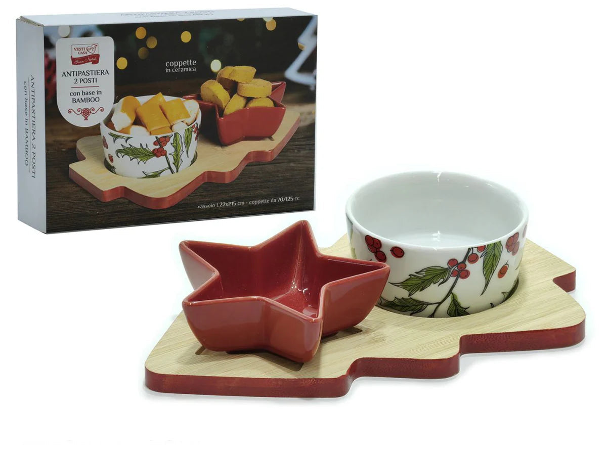 ANTIPASTIERA 2 POSTI CON BASE IN BAMBOO