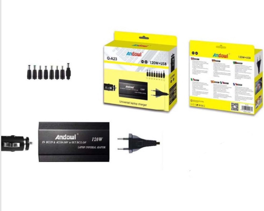 CARICABATTERIE PC UNIVERSALE CASA/AUTO 120W