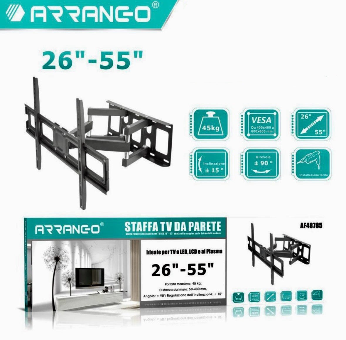 STAFFA TV DA PARETE DA 26” A 55”