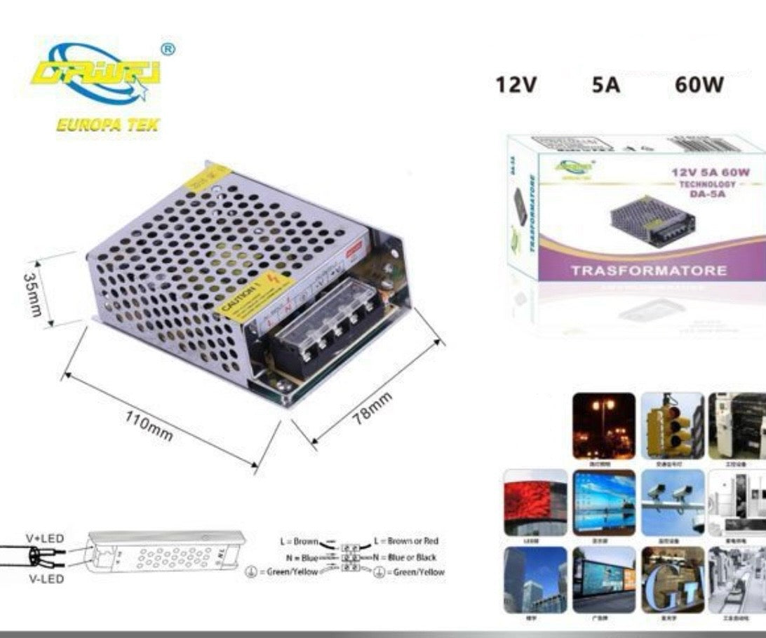 TRASFORMATORE ALIMENTATORE PER LUCI A LED 12V