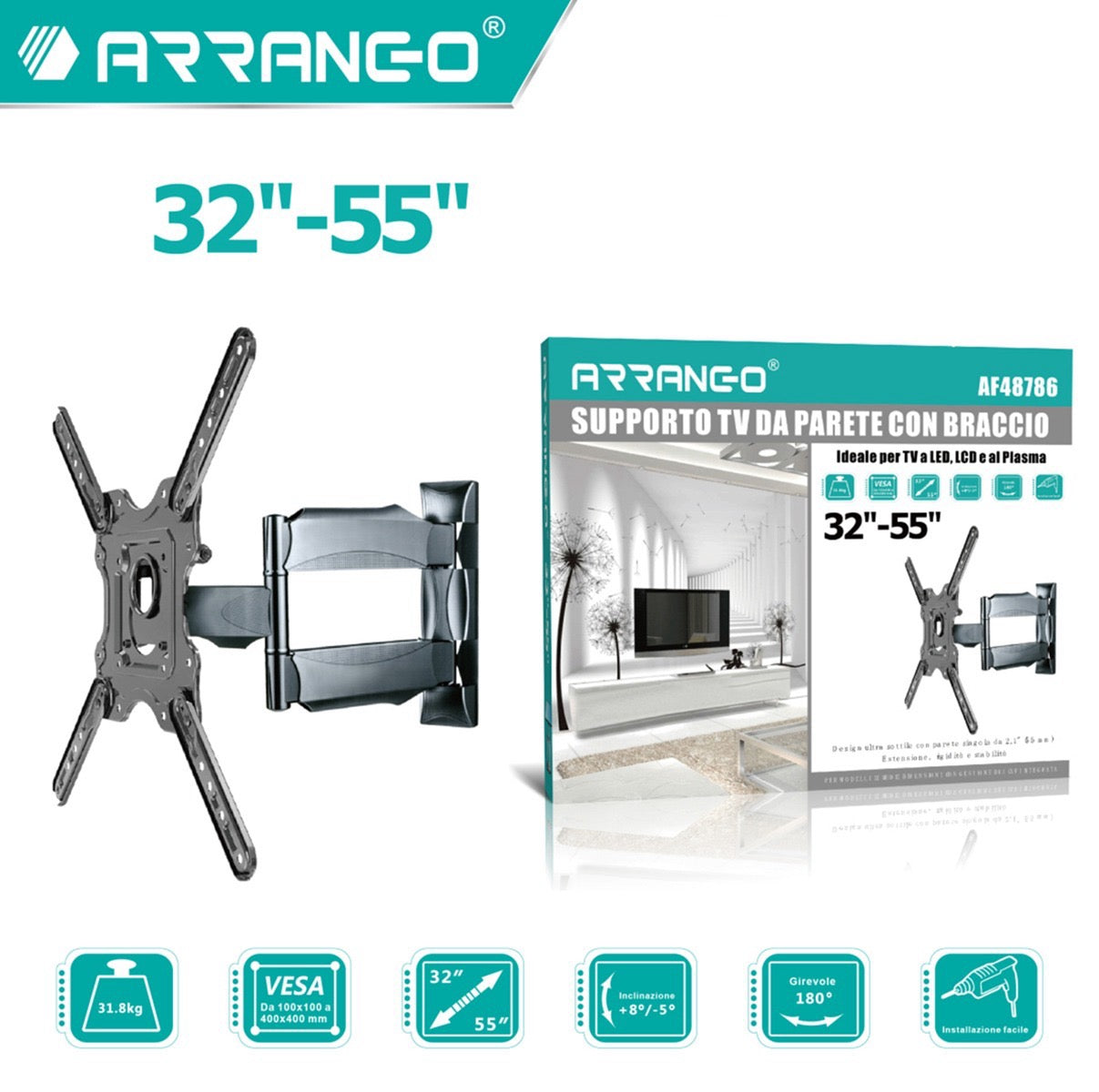 SUPPORTO TV DA PARETE 32”-55” CON BRACCIO