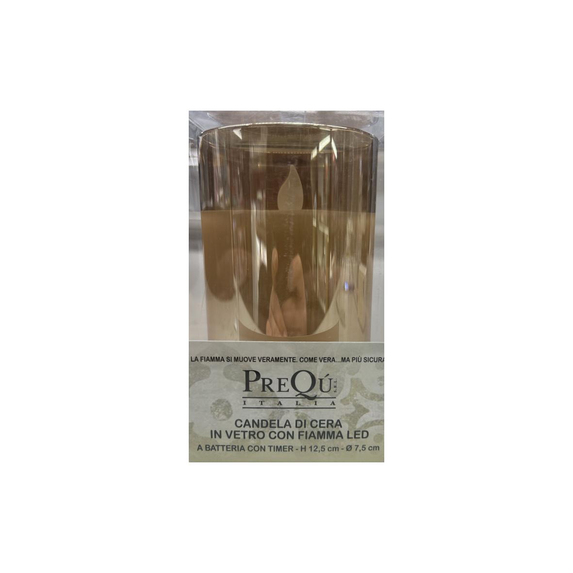 CANDELA DI CERA IN VETRO CON FIAMMA LED