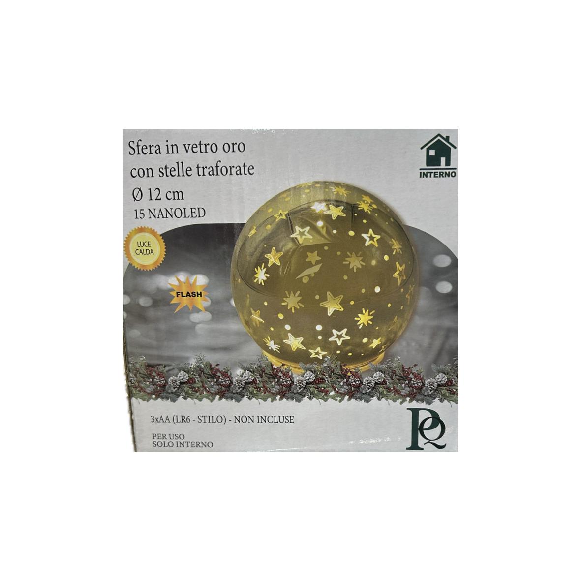 SFERA IN VETRO ORO CON STELLE TRAFORATE