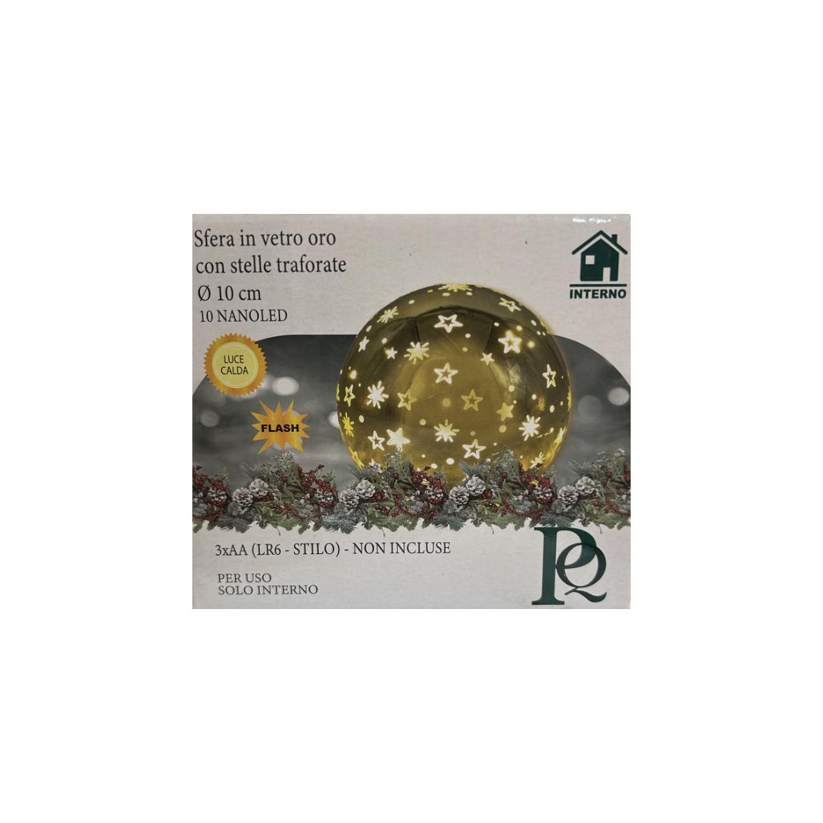 SFERA IN VETRO ORO CON STELLE TRAFORATE