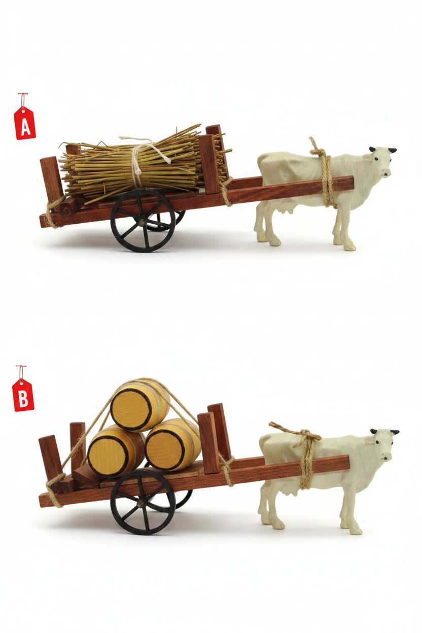 BUE CON CARRETTO IN LEGNO CM 8