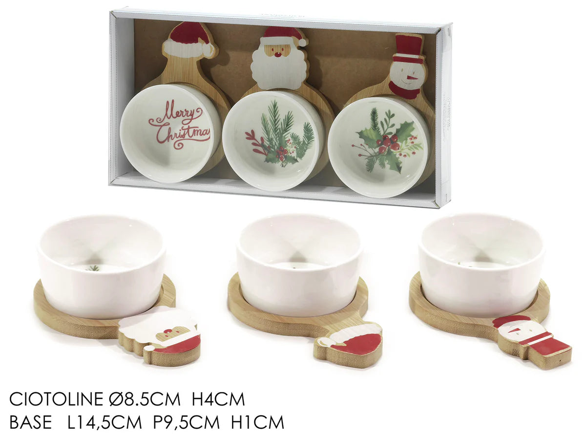 ANTIPASTIERA 3 POSTI CON BASE SINGOLA IN BAMBOO