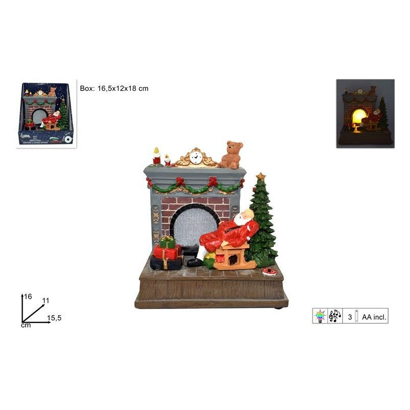 CAMINETTO CON BABBO NATALE LUCI E SUONI A BATT.