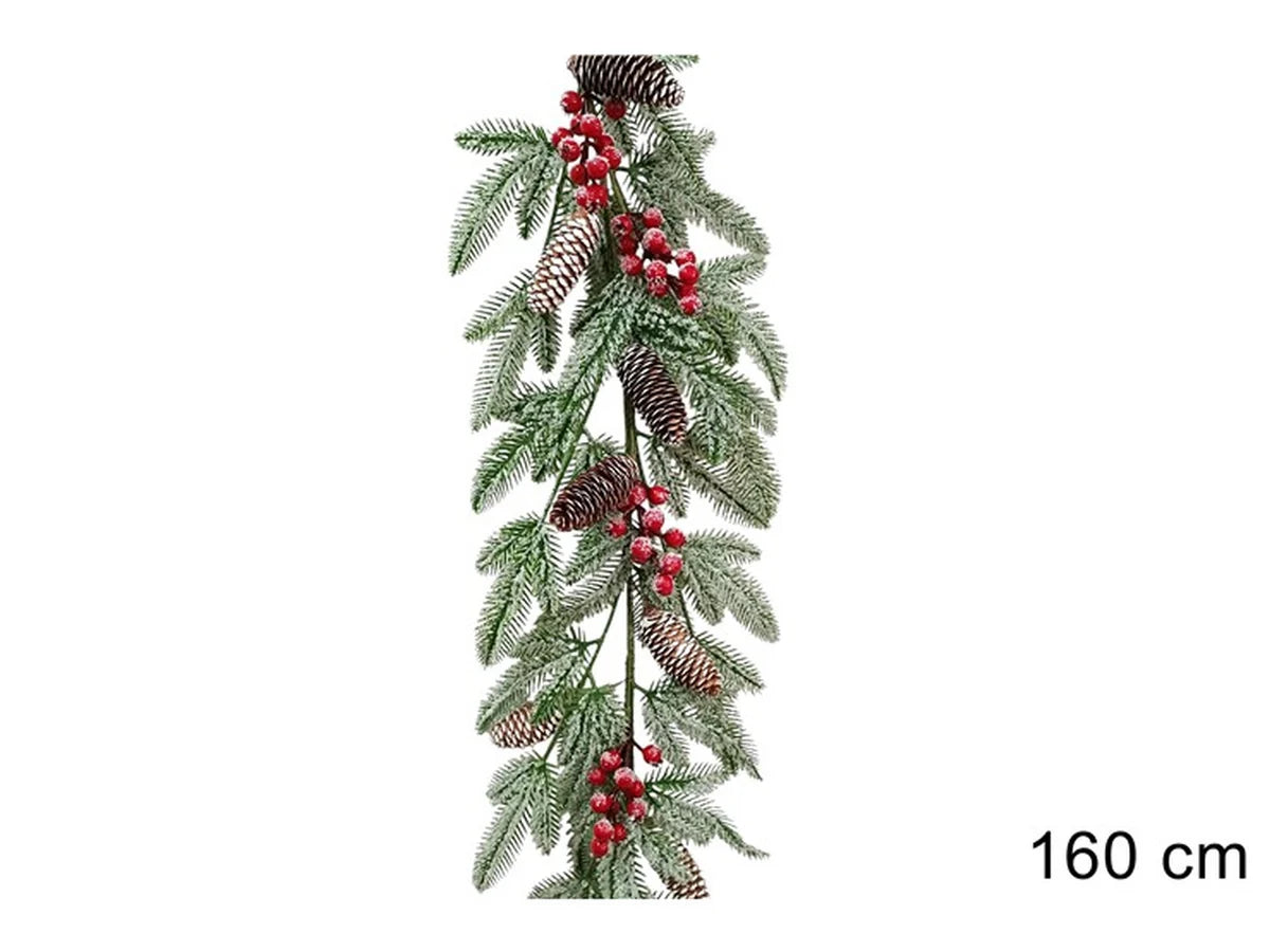 GHIRLANDA 1.60M CON BACCHE E PIGNE INNEVATA