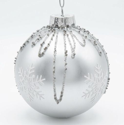 PALLA VETRO 8 CM SILVER CON FIOCCHI DI NEVE