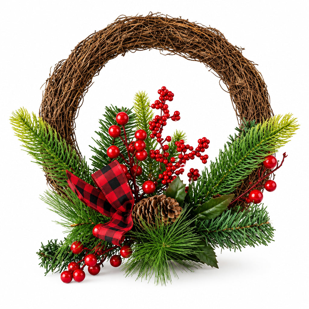 GHIRLANDA CON BACCHE ROSSE E FIOCCO SCOZZESE