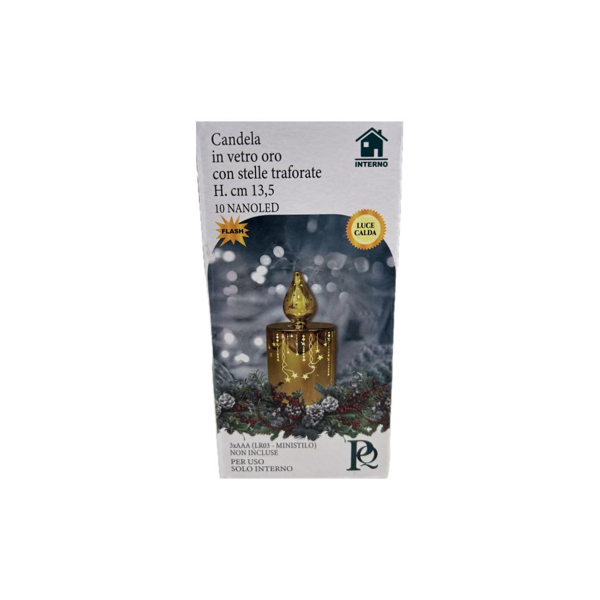 CANDELA IN VETRO CON STELLE TRAFORATE