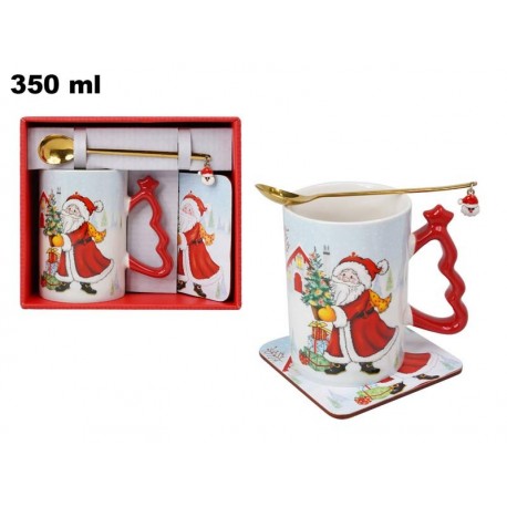 TAZZA CON CUCCHIAINO E SOTTOBICCHIERE BABBO NATALE