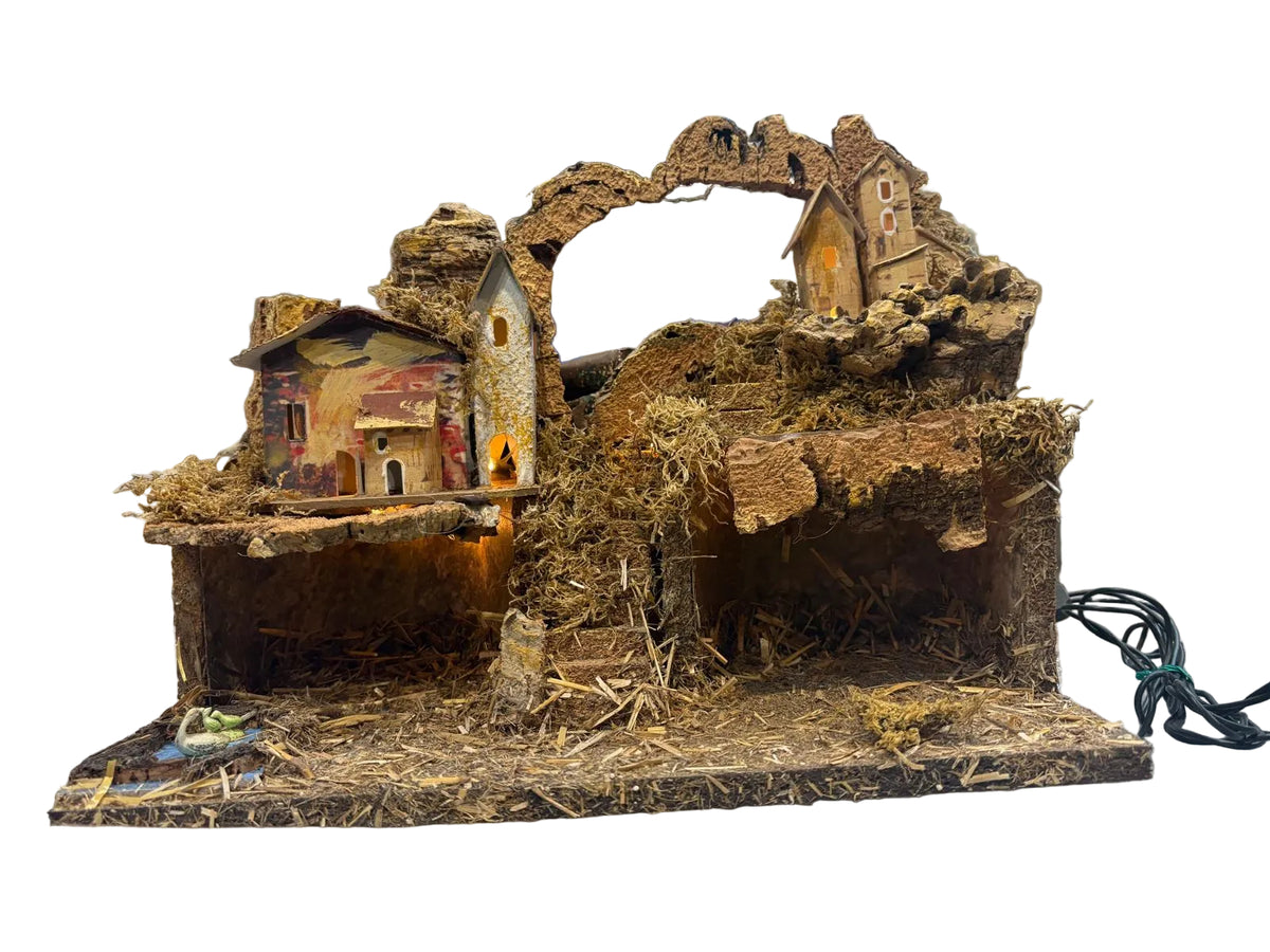 PRESEPE CON ARCO IN SUGHERO E DOPPIA GROTTA