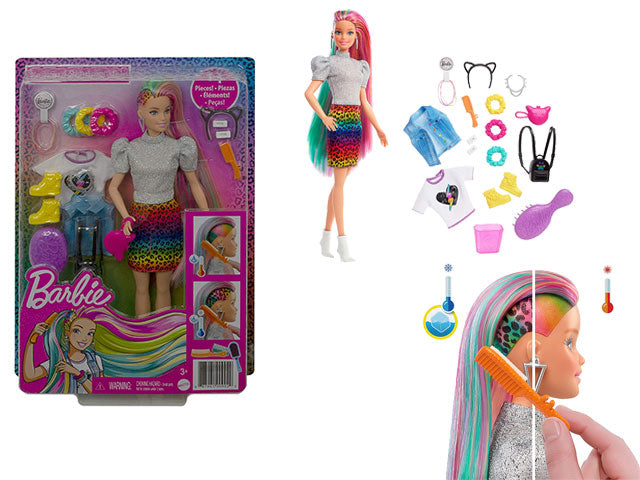 BARBIE CAPELLI ARCOBALENO LEOPARDATI